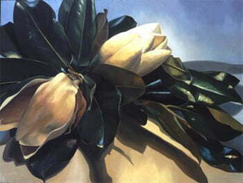 Magnolia Bud and Leavesoil on canvas, 36 x 48", 2001